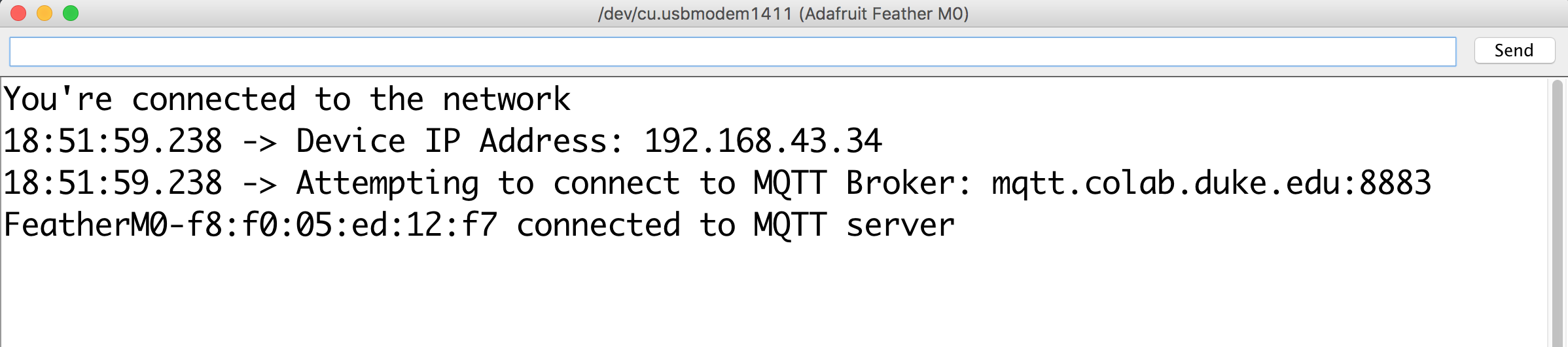 Successful connection to MQTT server