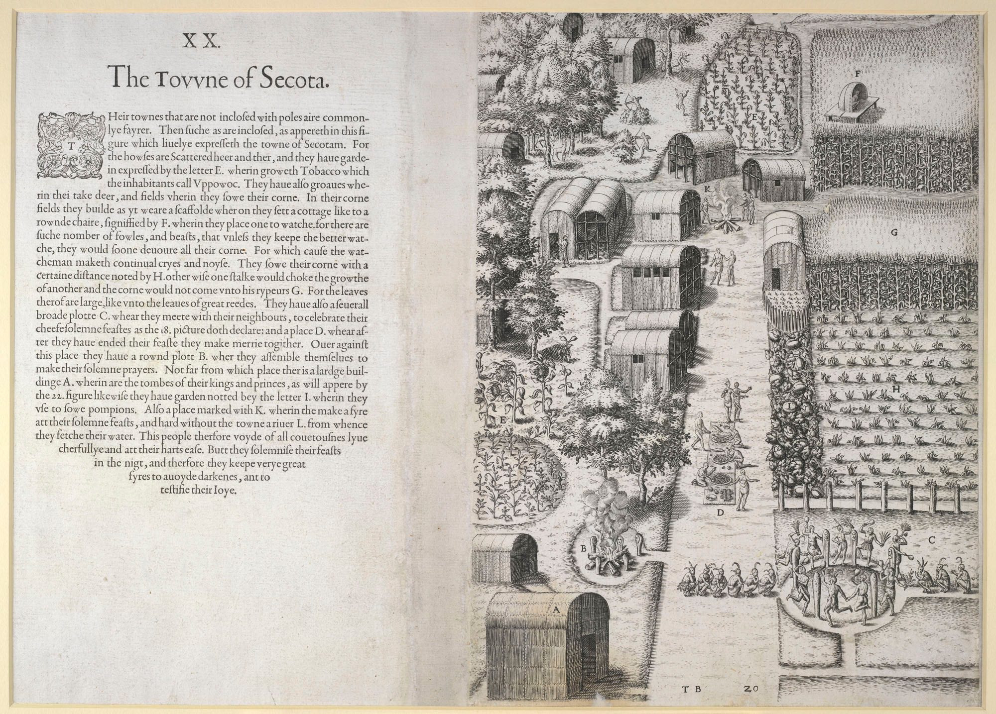 Theodore de Bry, Bird’s-eye view of a native American village (Secoton), 1590
